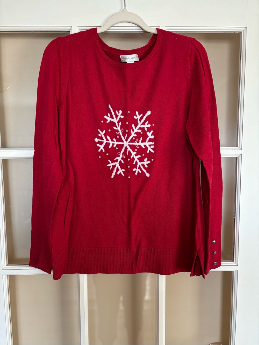 Christopher & Banks Red Crewneck Sweater with White Snowflake